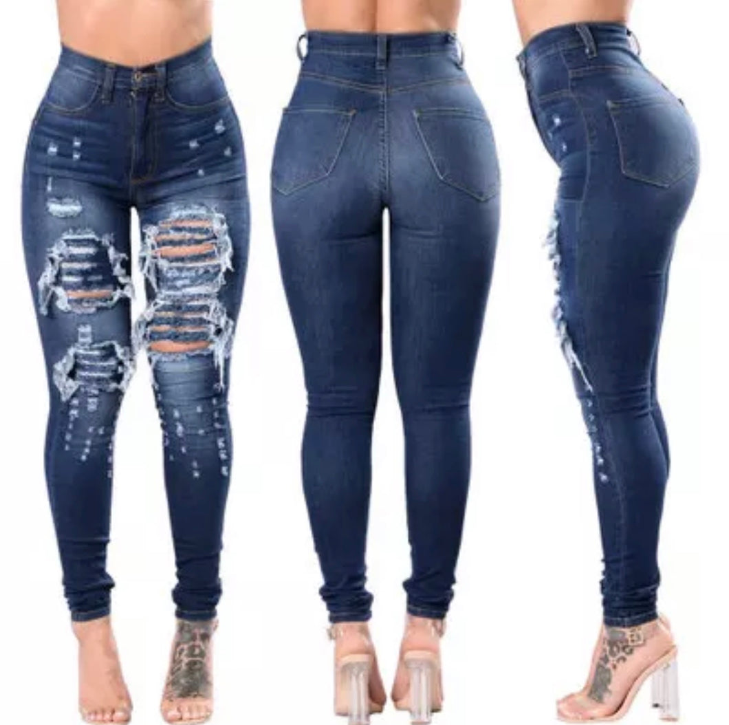 Dark Distressed Stretch Denim