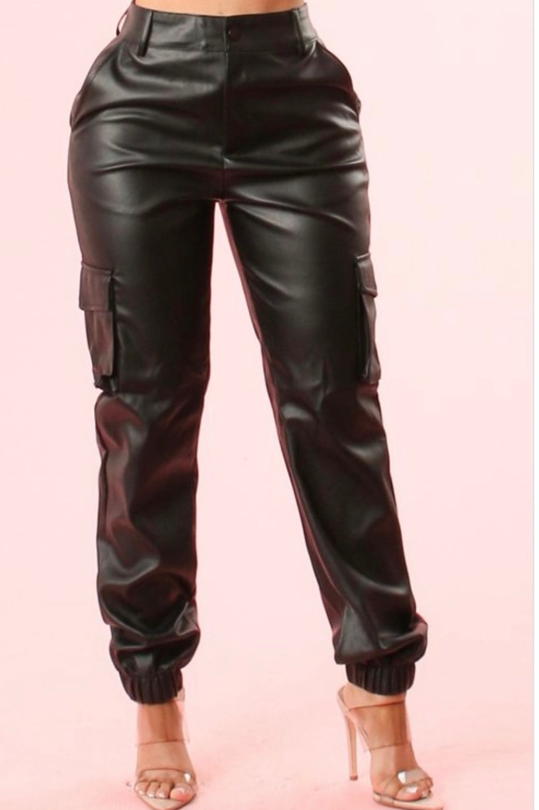 Faux Leather Cargo Pants