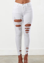 Load image into Gallery viewer, “VIBRANT” Distressed White Denim
