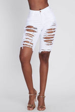 Load image into Gallery viewer, VIBRANT Distressed White Denim Shorts
