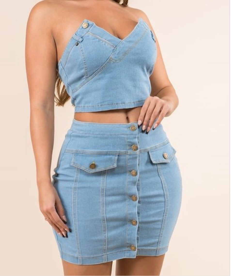 Denim Skirt Set