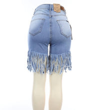 Load image into Gallery viewer, Fringed Stretch Jean Shorts
