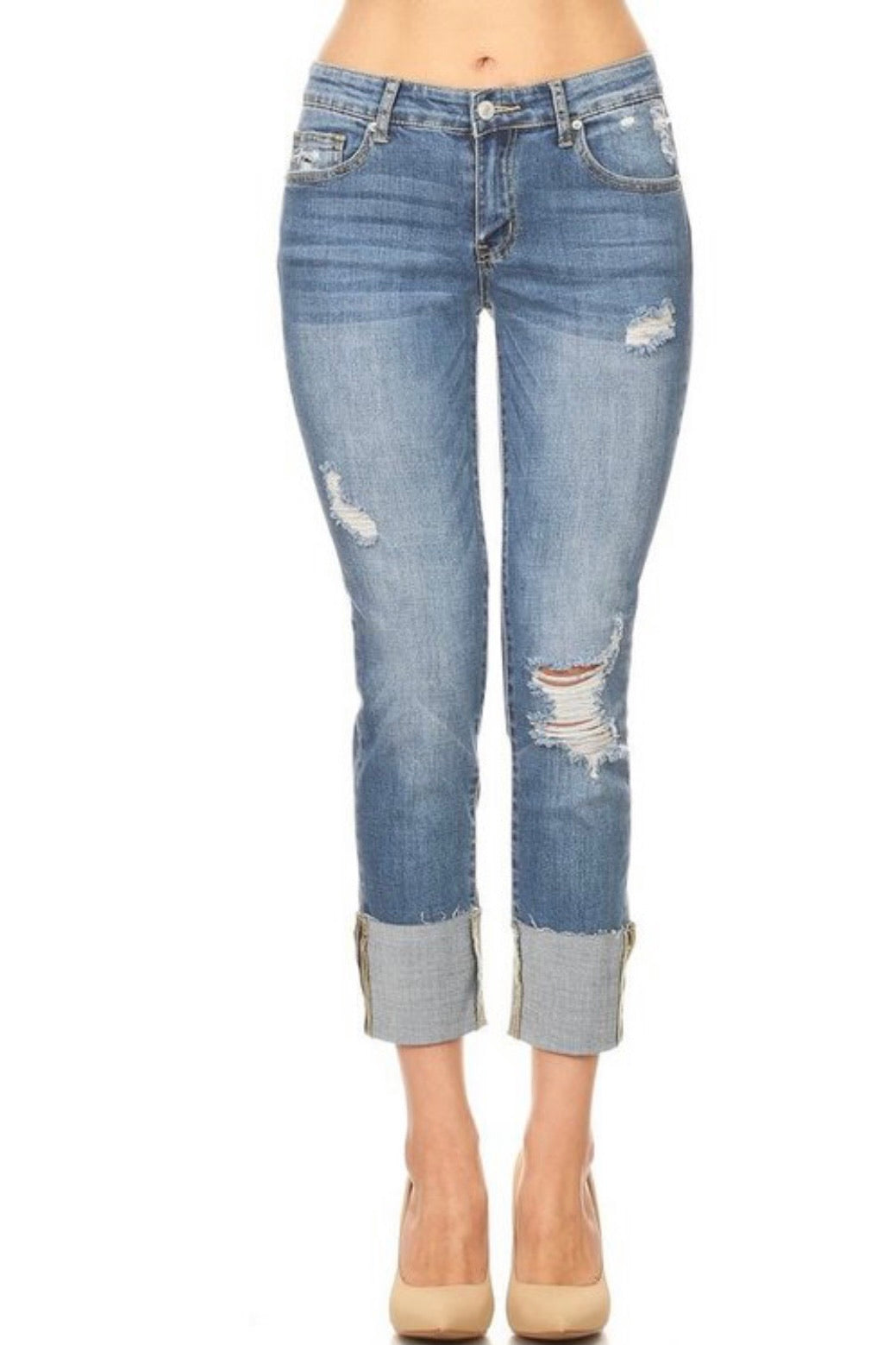 Cuffed Slim Boyfriend Jeans