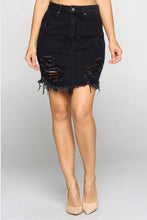 Load image into Gallery viewer, Black Distressed Mini Skirt
