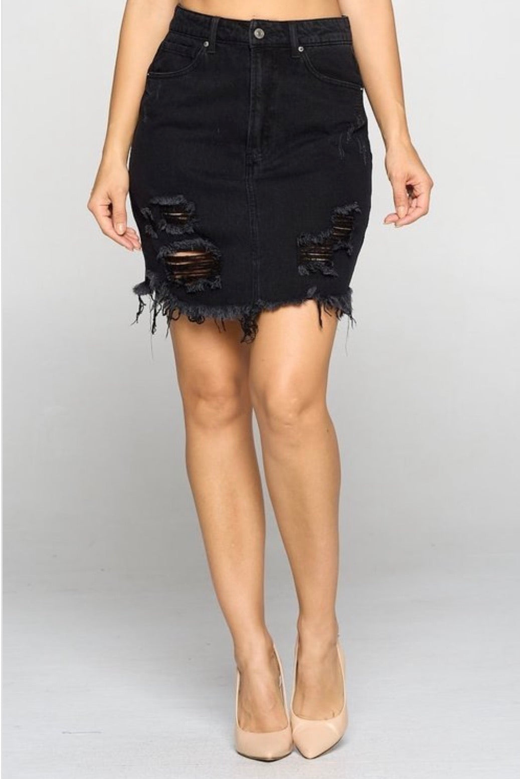 Black Distressed Mini Skirt